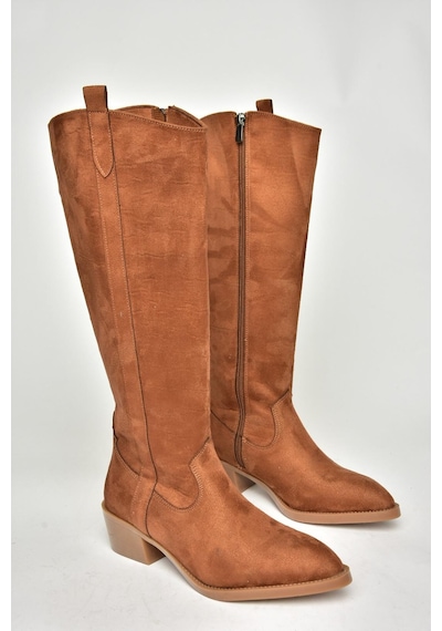 Fox Shoes T480142802 Taba Süet Alçak Topuklu Kadın Çizme Taba