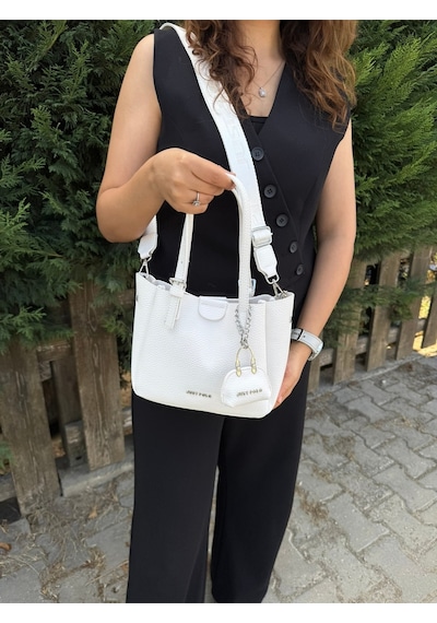 Just Polo Günlük Kombinlere Uygun Kadın Orta Boy Ayarlanabilir Askılı Şık El & Omuz Çantası Shoulder Bag Beyaz