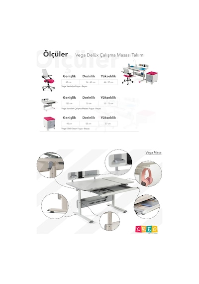 Creo Mobili Yükseklik Ve Eğim Ayarlı, Vega Delüx Bilgisayar Ve Çalışma Masası Takımı Ekru/fuşya Gri Creo Mobili Yükseklik Ve Eğim Ayarlı, Vega Delüx Bilgisayar Ve Çalışma Masası Takımı Ekru/fuşya Gri