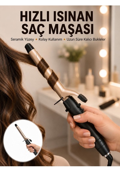 Profesyonel 25 Mm Saç Maşası Kalın Bukle Etkili Yeni Nesil - Lisinya Çok Renkli