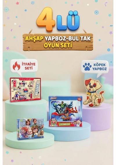 Eğitici Öğterici Ve Eğlenceli 4'lü Frame Yapboz Hikayeli Yapboz Ve Bul-tak Beceri Oyun Seti