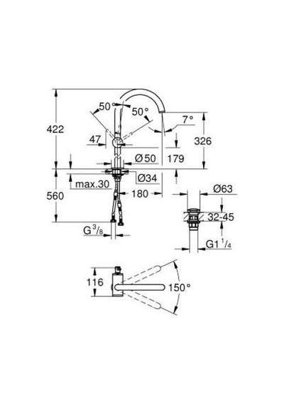 Grohe Atrio Lavabo Bataryası 1/2" XL-Boyut - 24365GL0 Altın