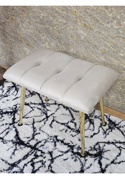 Zafir Gold Sivriltme Ayaklı 60 Cm Puf Bench - Puf - Bench - Oturak - Mutfak Oturağı - Antre Oturağı Krem