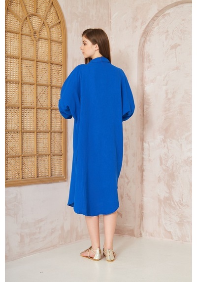 Yıldızistan Kadın Saks Müslin Extra Geniş Oversize Yarasa Kol Cepli Uzun Kollu Yazlık Gömlek Elbise 3440495 Saks Mavi Yıldızistan Kadın Saks Müslin Extra Geniş Oversize Yarasa Kol Cepli Uzun Kollu Yazlık Gömlek Elbise 3440495 Saks Mavi