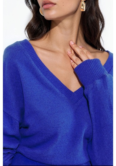 Hiccup Busem Kadın Kısa V Yaka Sweatshirt Kobalt Mavisi
