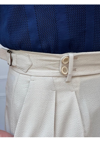 Modefendi Özel Üretim %100 Gofre Kumaş Modern Fit Kumaş Pantolon Krem