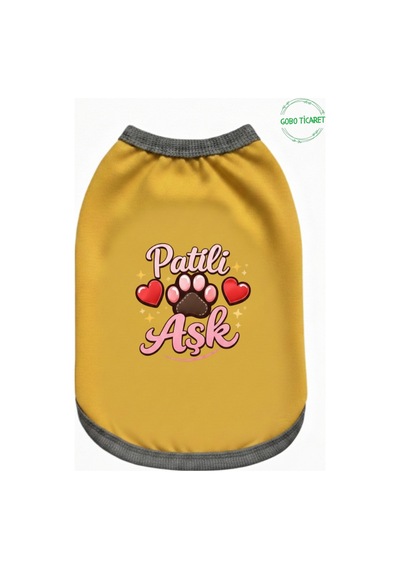 Sarı Renkli Patili Aşk Baskılı Kedi Ve Köpek Kıyafeti Tişörtü Elbisesi Medium/m/beden 2