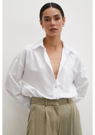 Never More Tek Cepli Oversize Gömlek Beyaz