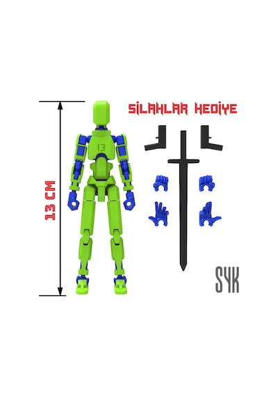 Robot 13 Dummy Yeşil Mavi Tüm Eklemleri Hareketli Aksiyon Figürü Oyuncak