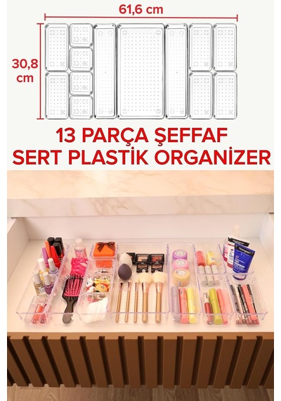 13 Parça Çekmece Içi Düzenleyici Modüler Makyaj Takı Kozmetik Aksesuar Şeffaf Organizer Şeffaf