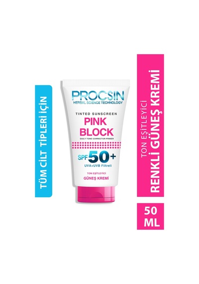 Procsin Pink Block Aydınlatıcı ve Ton Eşitleyici Güneş Kremi SPF50+ 50 ML