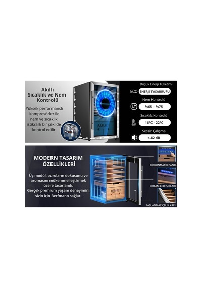 Berfmann Bfc486-sg Cedro Humidor 486 Puro Kapasiteli Elektronik Puro Dolabı