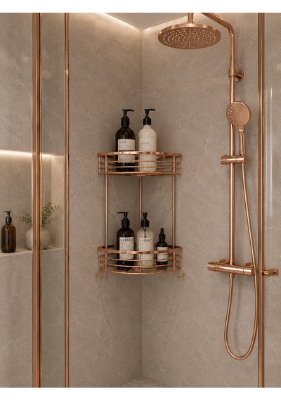 Pirinç 2 Katlı Duş Köşeliği/düzenleyici Rose Gold