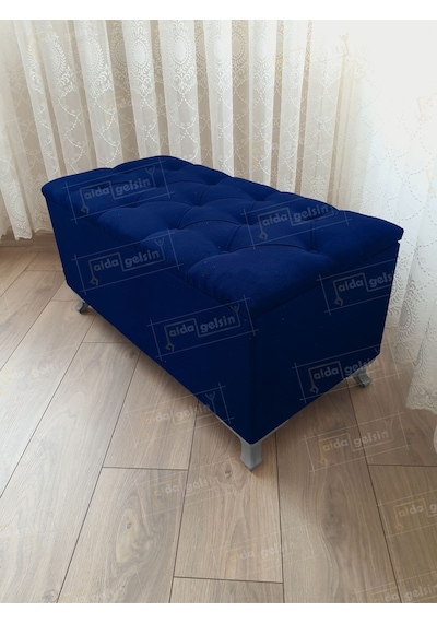 Lüks Sandıklı Kapitoneli Ayakucu Puf Bench 100 Cm Gümüş Ayak Laci