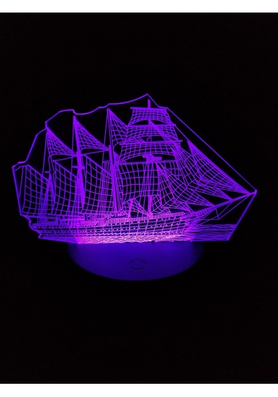 3d Yelkenli Gemi Figürlü Gece Lambası Çok Renkli