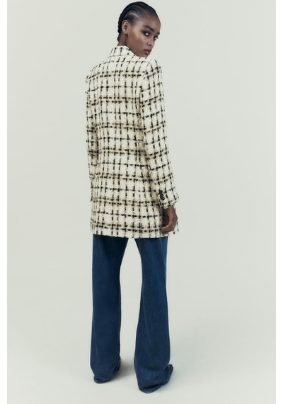 Zara Dokulu Uzun Kareli Blazer 2218/623 Çok Renkli