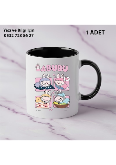 Labubu Kaliteli Porselen İsim Yazılabilir Premium Hediyelik Baskılı Kupa Bardak Doğum Günü Hediyesi Siyah