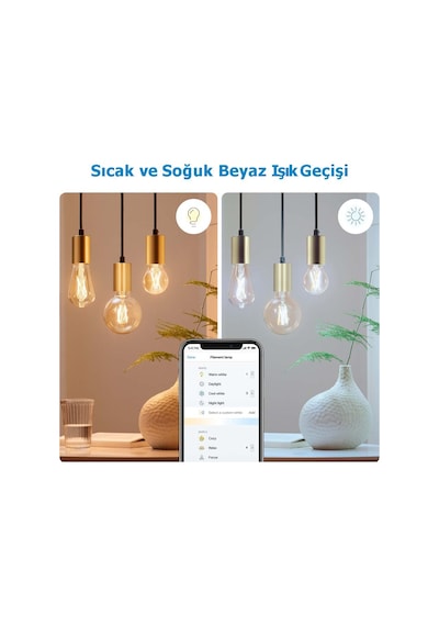 Wiz 60W Sarı-Beyaz Ambiyans E27 Şeffaf Cam Akıllı Filament Ampul (A60)