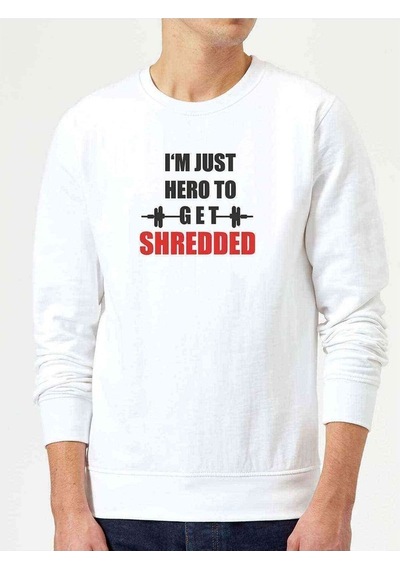 I Am Just Hero Baskılı Beyaz Erkek Örme Sweatshirt