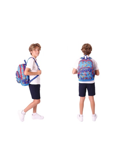 Kaukko Kids Dört Bölmeli Sırt Çantası Ve Isı Yalıtımlı Beslenme Çantası Seti - Erkek Çocuk - Mavi Kırmızı Mavi - Kırmızı