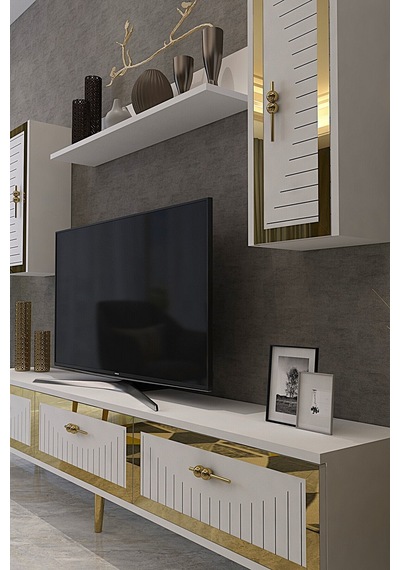 Tvr1801b - Tuna Tv Ünitesi Beyaz Gold 180cm Beyaz