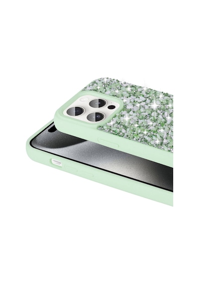 Apple Uyumlu iPhone 15 Pro Max Kılıf Parlak Taşlı Tasarım Zore Linea Diamond Kapak Light Green