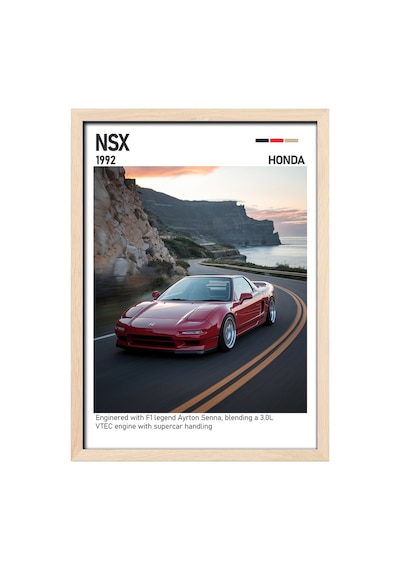 Honda Nsx Ahşap Çerçeveli Poster Tablo Japon Supercar İkonu Ahşap 01