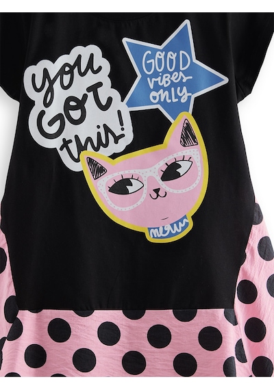 Denokids Havalı Kedi Kız Çocuk Elbise Renkli Çok Renkli