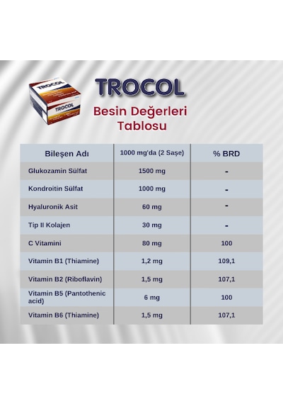 Trocol Glukozamin Kolajen Hyaluronic Acid 60 Şase x 2 Adet