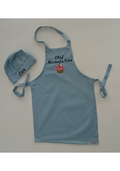 Moms And Babies İsimli Cupcake Çocuk Mutfak Etkinlik Ana Okulu Önlüğü Su İtici Leke Tutmaz Kumaş 0- 14 Yaş Mavi