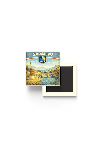 Bosna-hersek Saraybosna Şehri Temalı Vintage Buzdolap Magneti 9x9 Cm