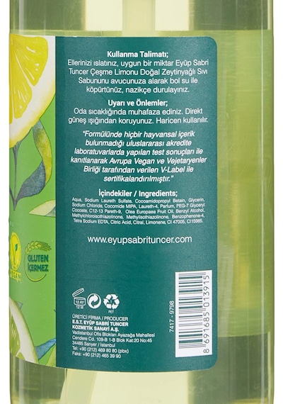 Eyüp Sabri Tuncer Çeşme Limonu Doğal Zeytinyağlı Sıvı Sabun 500 ML