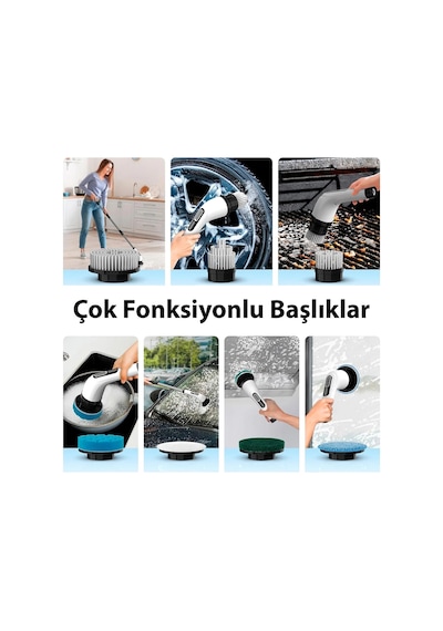 9&amp Apos U 1 Arada Çok Amaçlı Kablosuz Şarjlı Temizlik Fırçası Ip67 Yıkanabilir Başlık 4741