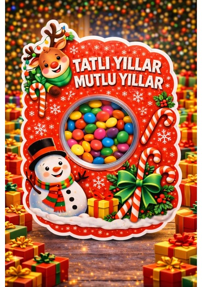 5 Adet Tatlı Yıllar Mutlu Yıllar Kartlı Bonibon Yılbaşı Hediyesi - Özel Tasarım - Sömestr Hediye