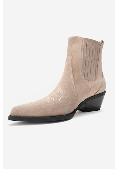 Luvishoes Julıeta Bej Süet Hakiki Deri Kadın Western Bot Bej