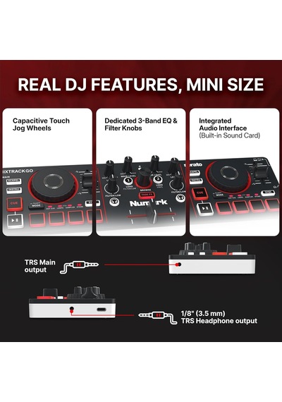 Mixtrack Go Kompakt Bluetooth Dj Controller 2 Deck, Stems Kontrolü, Smart Fader, Kapasitif Dokunmatik Jog Wheel, Us
