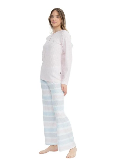 U.S. Polo Assn. U.s Polo Assn. 17096 Kadın Delikli Polar Waffle Kumaş Uzun Kollu Geniş Paça Pijama Takım-pembe Pembe