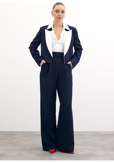 Sateen Bel Detaylı Cepli Pantolon - Lacivert-133701 Lacivert