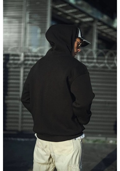 Mbb E-ticaret Erkek 3 İplik Pamuklu Kapüşonlu Basic Sweatshirt Hoodie - Siyah
