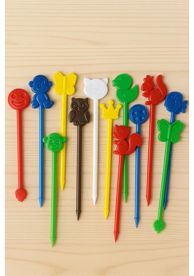Renkli Figürlü Plastik Lolipop Ve Elma Şekeri Çubuğu Emoji & Hayvan Desenli Doğum Günü Sunum Çubuğu 12 Li Paket