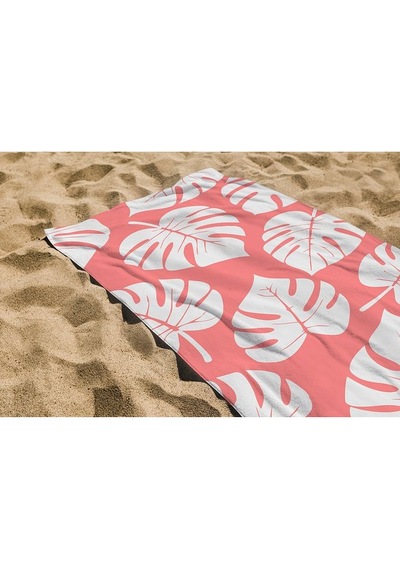 Plaj Havlusu Yaprak Dijital Baskılı 70x150 Cm Plaj Havlusu - Pembe Çok Renkli