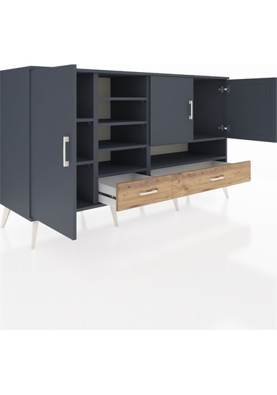 Kronos Konsol 8 Raflı 2 Çekmeceli 3 Kapaklı 176x59x99 Antrasit-an Antrasit-antrasit/çam