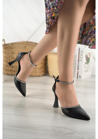 Nesil Shoes Elva 170 Siyah Taşlı Topuklu Kadın Ayakkabı-siyah Siyah