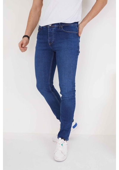 Erkek Mavi Düz Slim Fit Likralı Dar Paça Kot Pantolon Lacivert