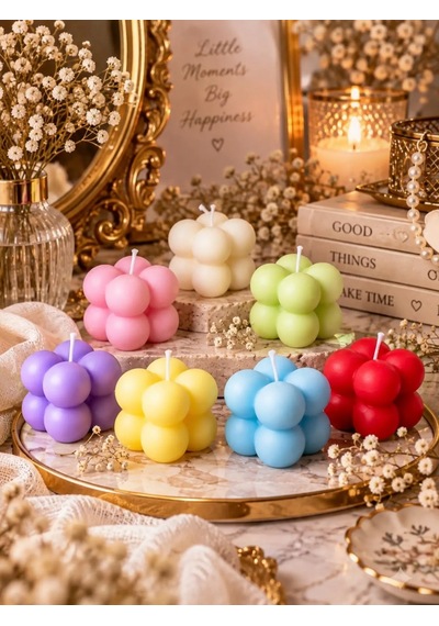 Mumelia Küp Bubble - Doğal Soya Blok Dekoratif Mum - 5'li - Kırmızı