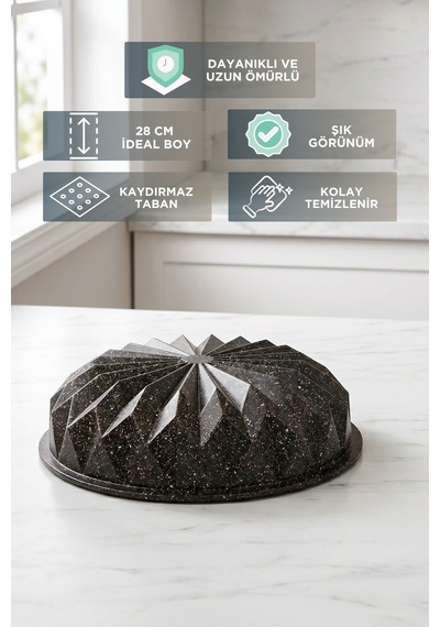 28 Cm Kristal Döküm Kek Kalıbı Geometrik Desen Kaydırmaz Taban Siyah
