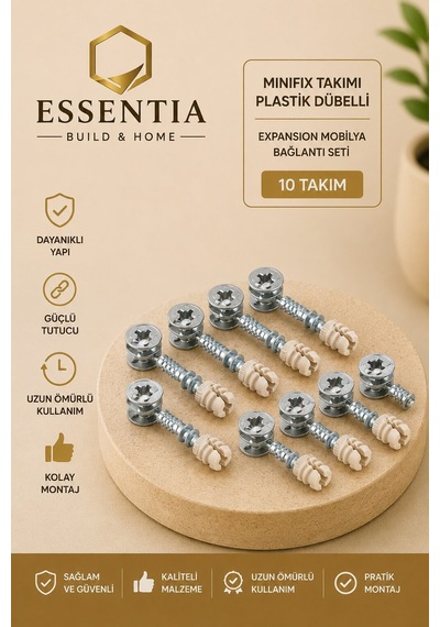 Minifix Takımı Plastik Dübelli 10 Takım Expansion Mobilya Bağlantı Seti Çoklu Renk