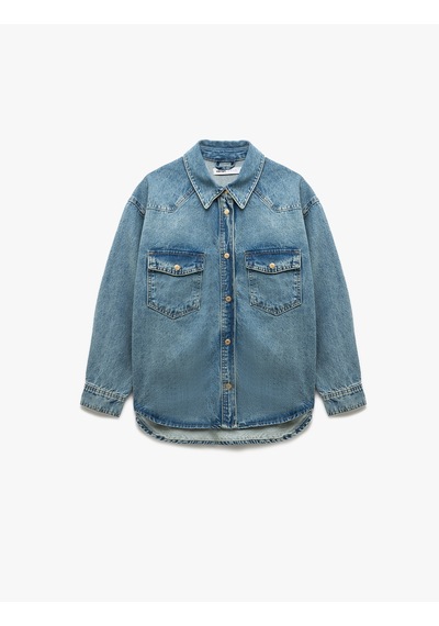 Koton Uzun Kollu Klasik Yaka Cep Detaylı Düğmeli Pamuklu Oversize Denim Gömlek Orta İndigo 5sal60017md Indigo Koton Uzun Kollu Klasik Yaka Cep Detaylı Düğmeli Pamuklu Oversize Denim Gömlek Orta İndigo 5sal60017md Indigo