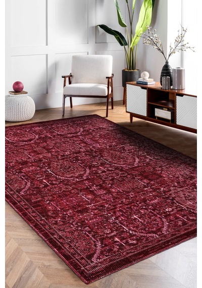 Arkaik Halı Koleksiyonu Zamansız Dokulu Desen, Tozumaz, Kolay Temizlik, İnce Form Bordo