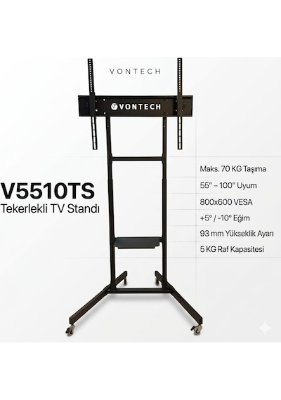 Vontech V5510ts 55-100'' Tekerlekli Ayaklı Tv Fuar Standı